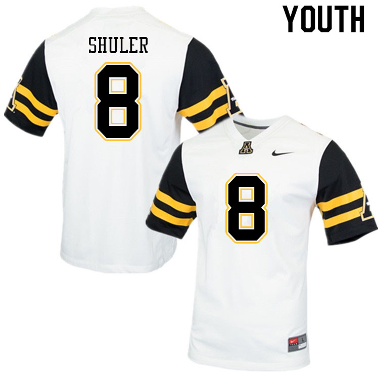 Youth #8 Navy Shuler Appalachian State Mountaineers College Football Jerseys Sale-White - Click Image to Close